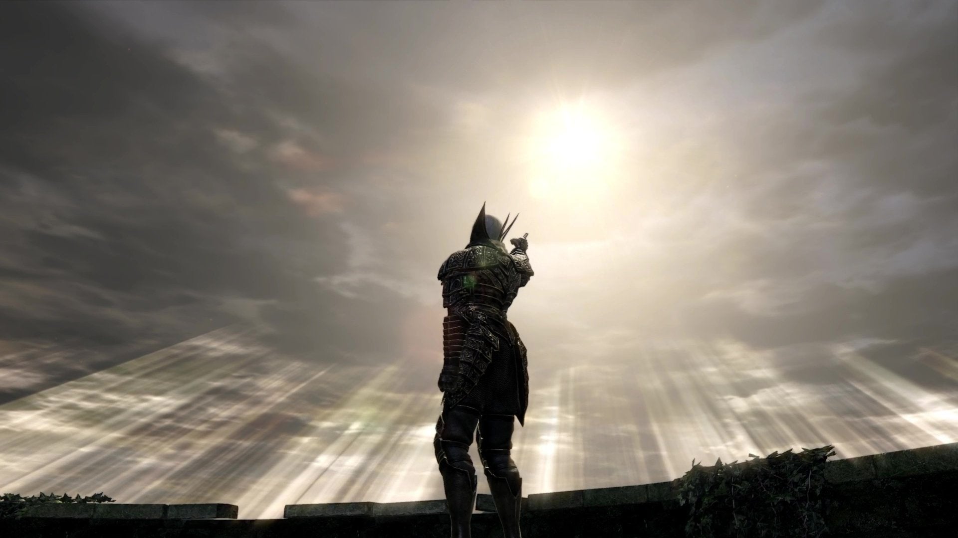 The Chosen Undead pointing at the sun in Dark Souls.