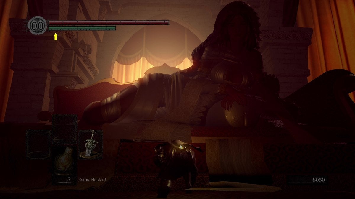 The Chosen Undead speaking with Gwynevere before joining one of the covenants in Dark Souls called Princess Guard.