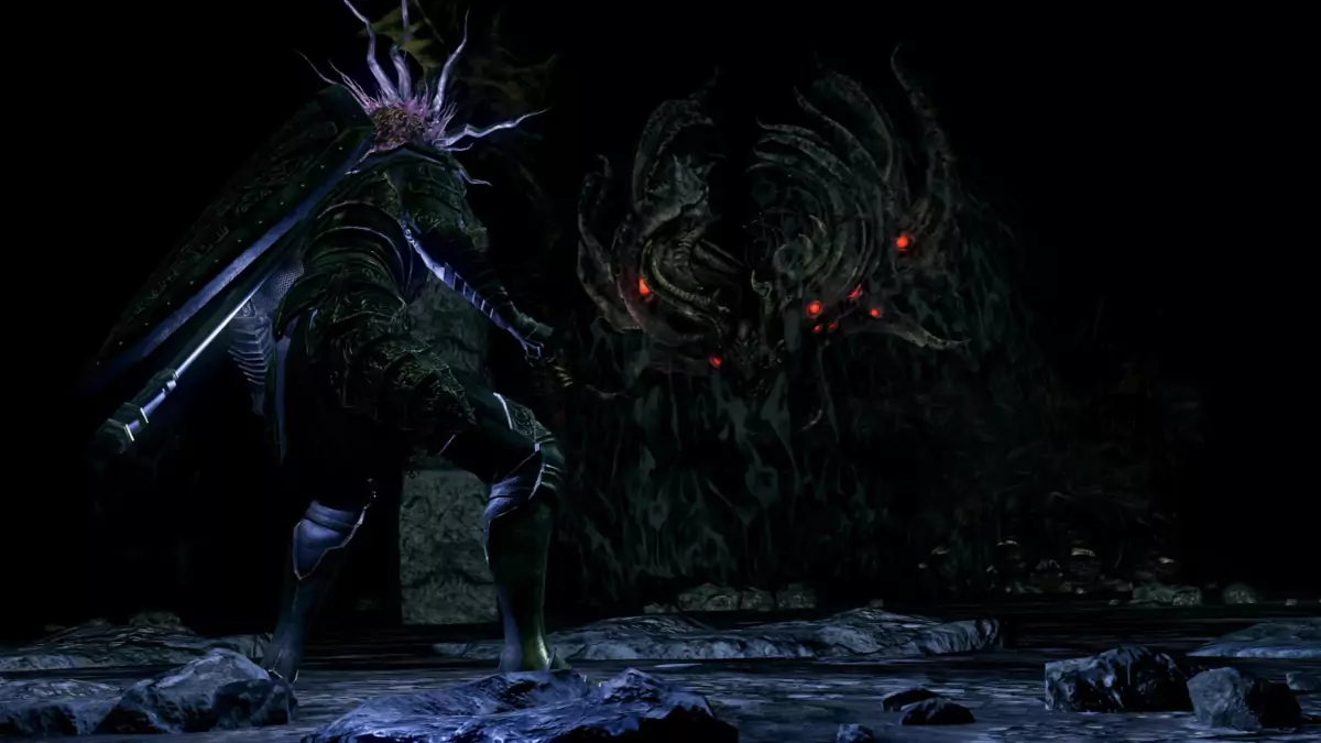 The Chosen Undead facing Manus, Father of the Abyss.