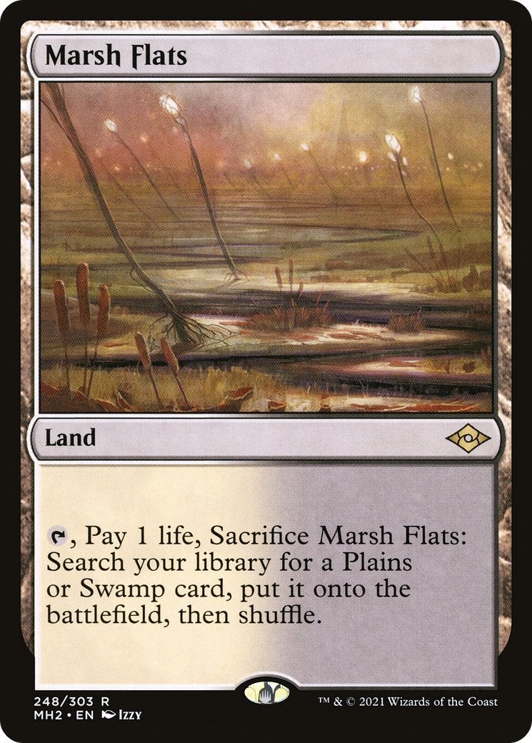 A Fetch Land from MTG showing a marsh in its artwork.
