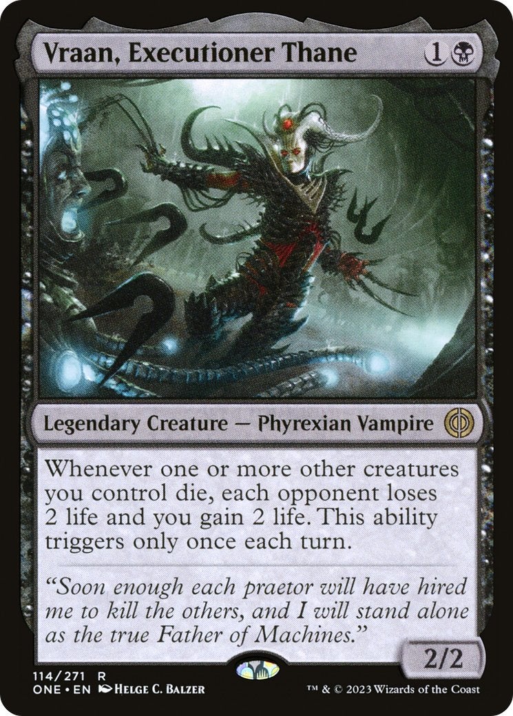 A black Creature card that reduces opponent life points and increases its controller's life points when Creatures its controller controls dies.