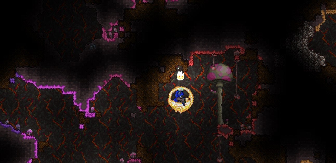 The "get fixed boi" Terraria seed, spawning the player underground.