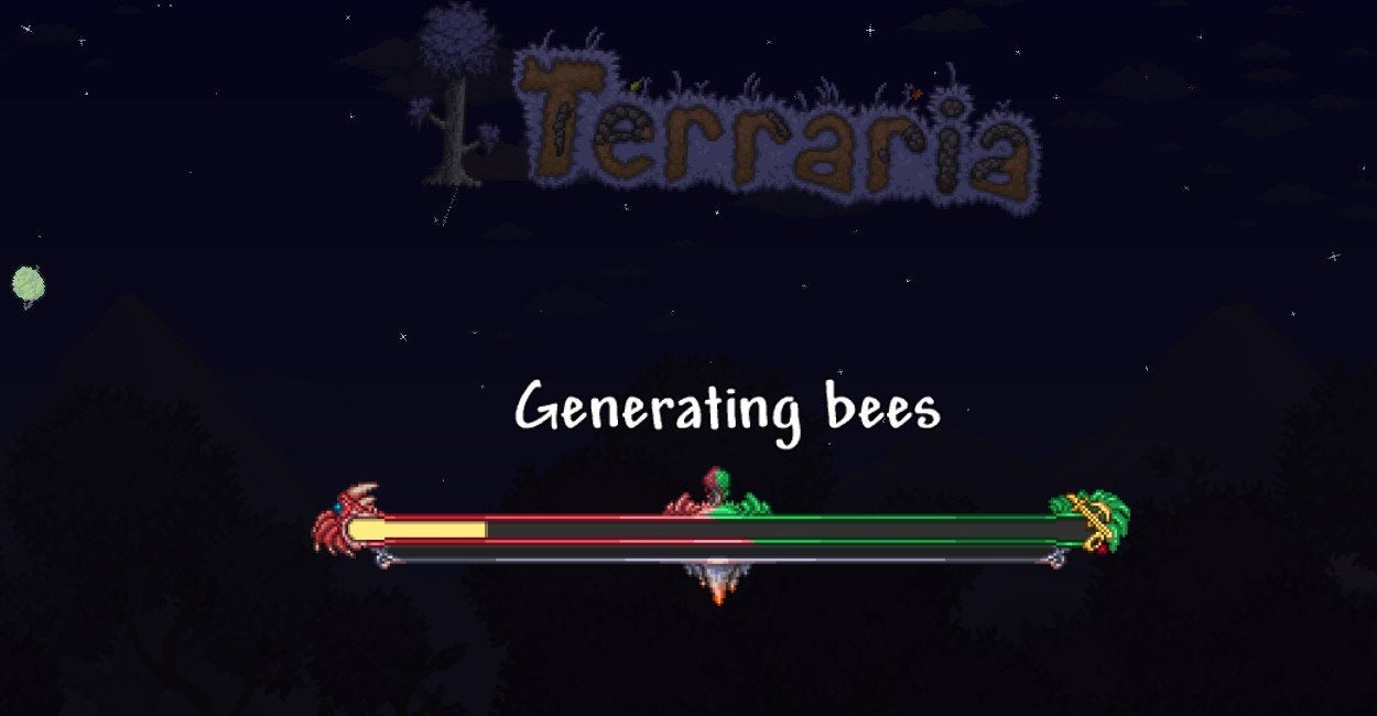 The world generation text while creating the "not the bees" Terraria seed. 