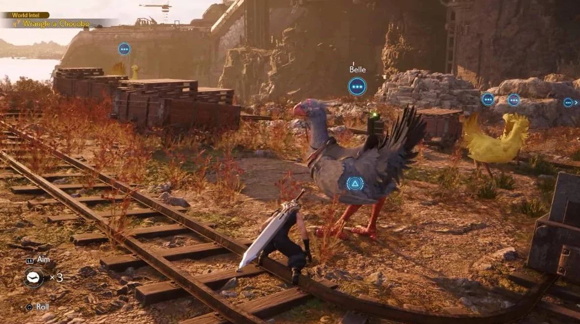 Cloud catching the Junon Chocobo mount in FF7 Rebirth.