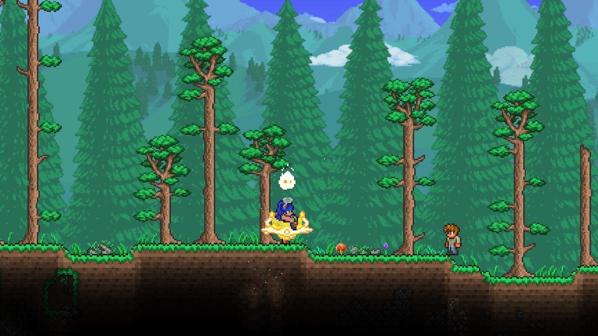 The player's initial Spawn Point when entering the "thisisaverygoodseed." They are in a forest.