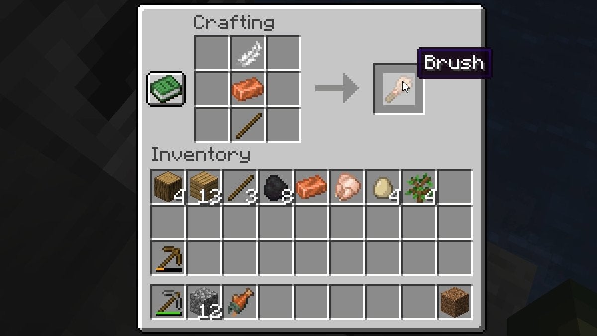 The crafting recipe for making a Brush in Minecraft.