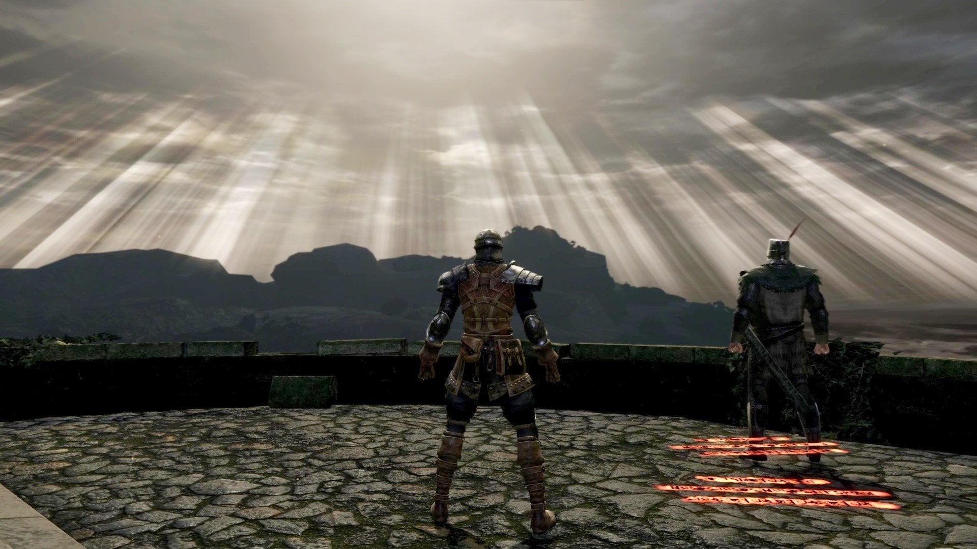 The Chosen Undead and Solaire staring at the sun.