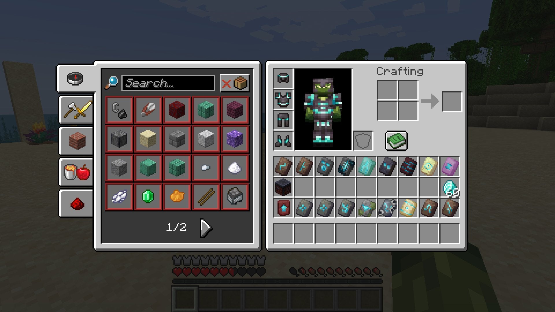 Every type of Smithing Template in the player's inventory in Minecraft.