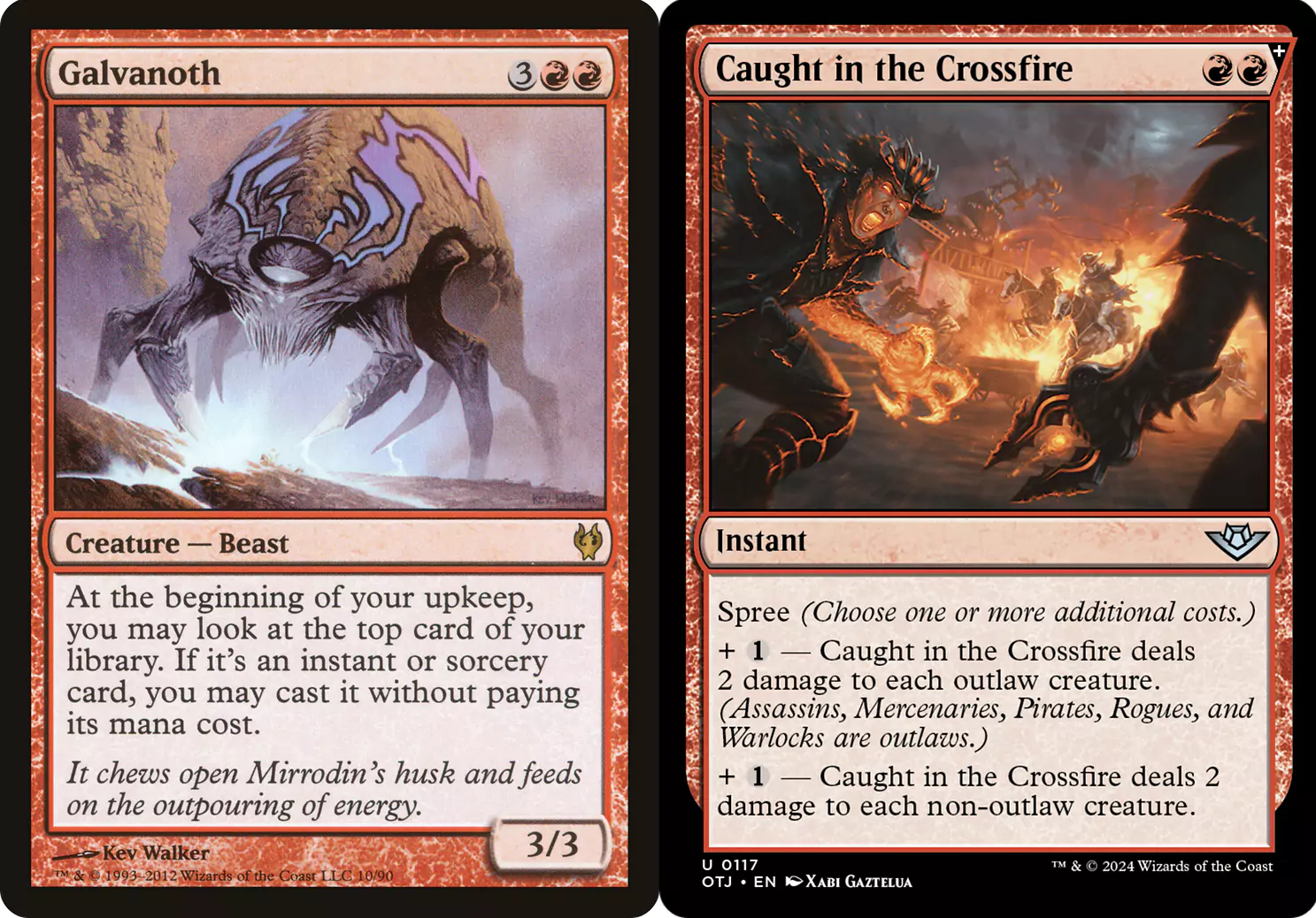 The Galvanoth and Caught in the Crossfire cards.