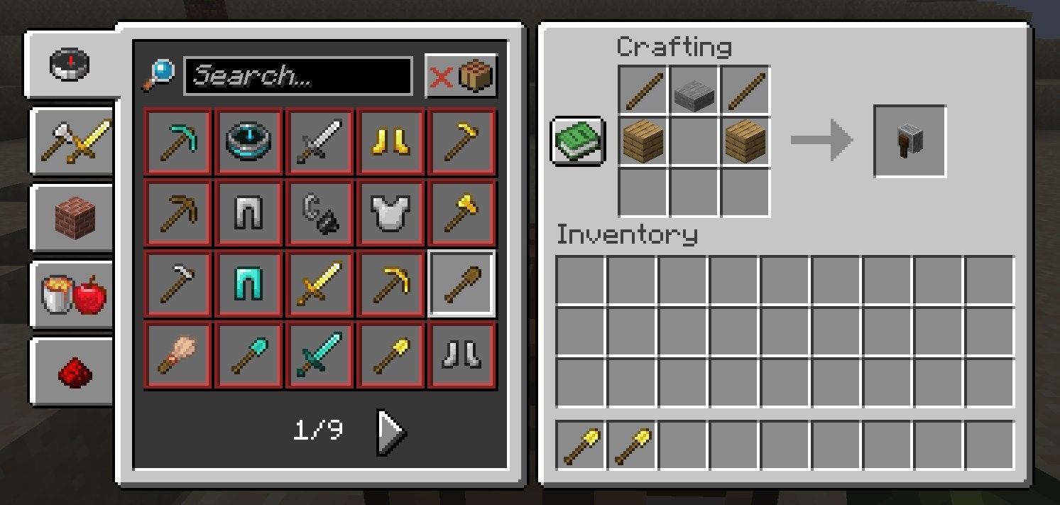 The crafting recipe for a Grindstone in Minecraft.