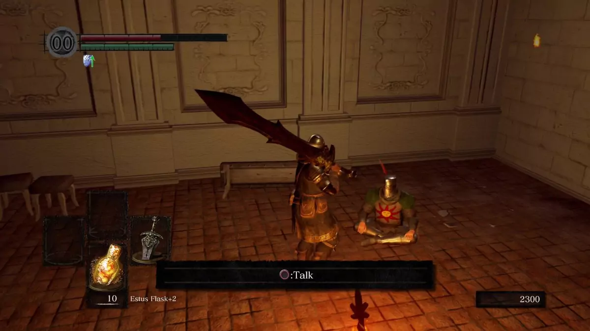 The Chosen Undead speaking to Solaire in Anor Londo in Dark Souls.