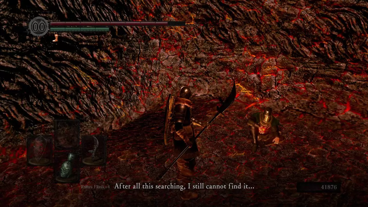 The Chosen Undead speaking to Solaire in Lost Izalith in Dark Souls.