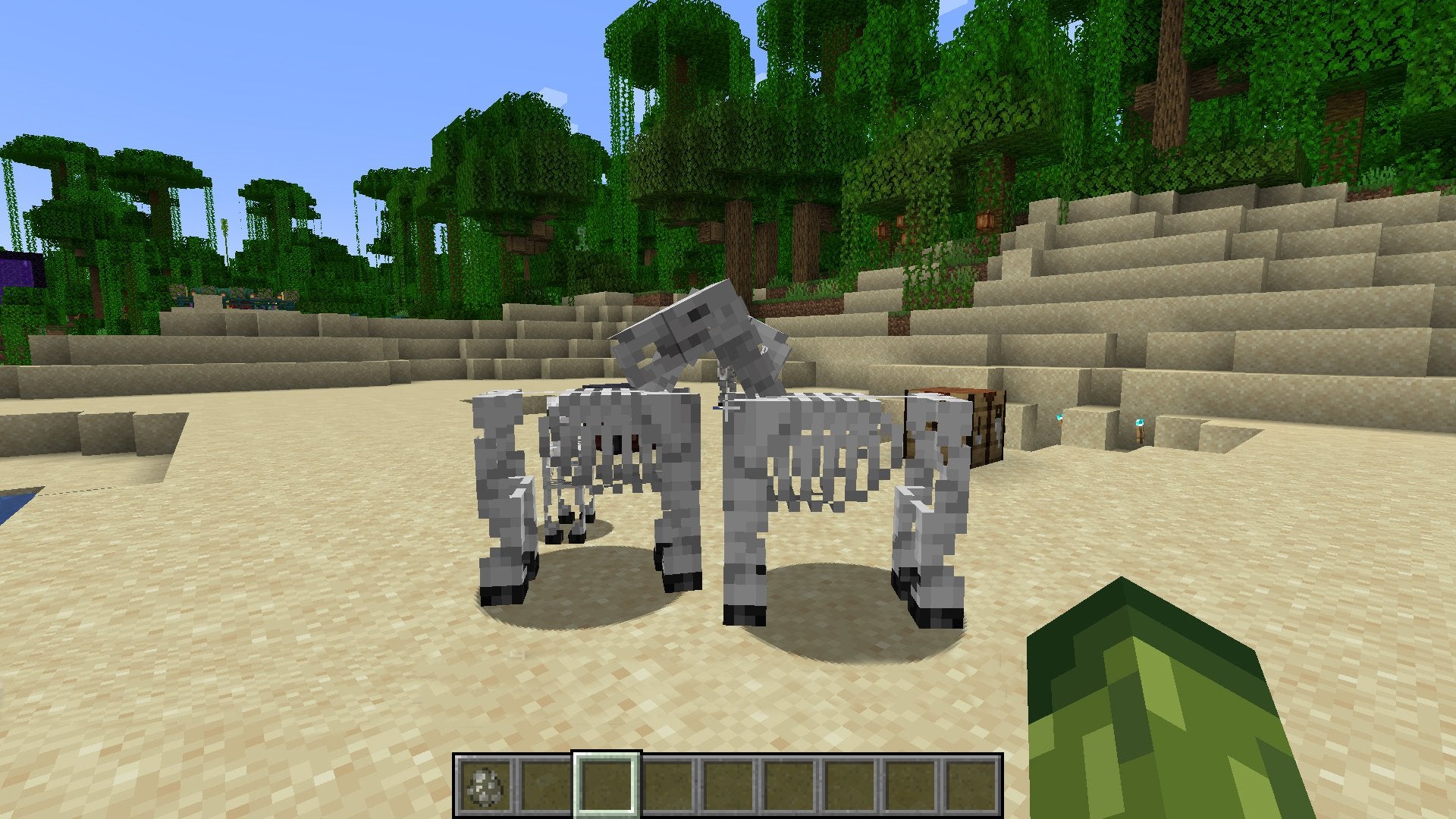 A player spawning Skeleton Horses with Skeleton Horse Spawn Eggs.