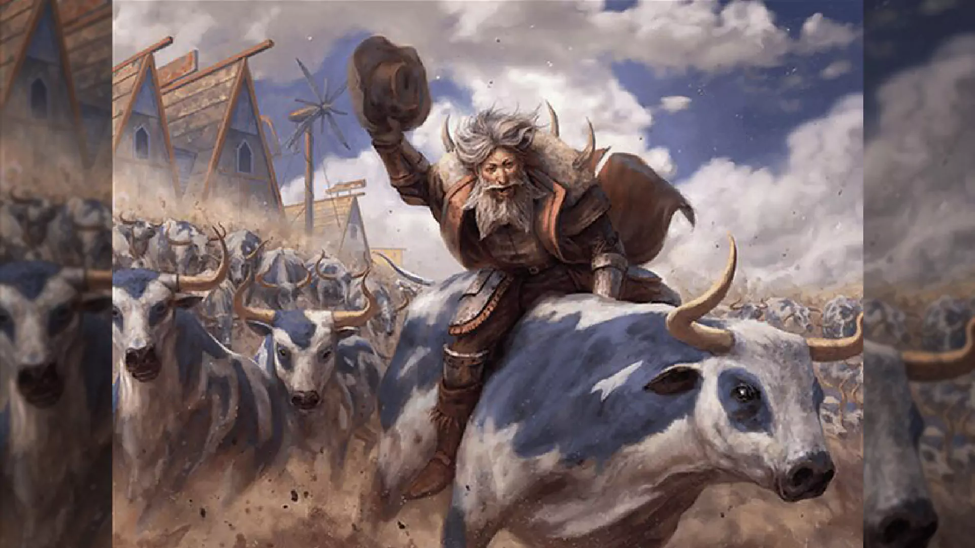 Card art from the MTG spell Rustler Rampage, which has Spree as an ability.
