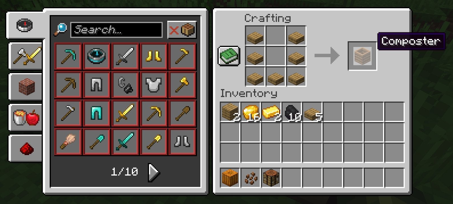 The crafting recipe for a Composter in Minecraft.