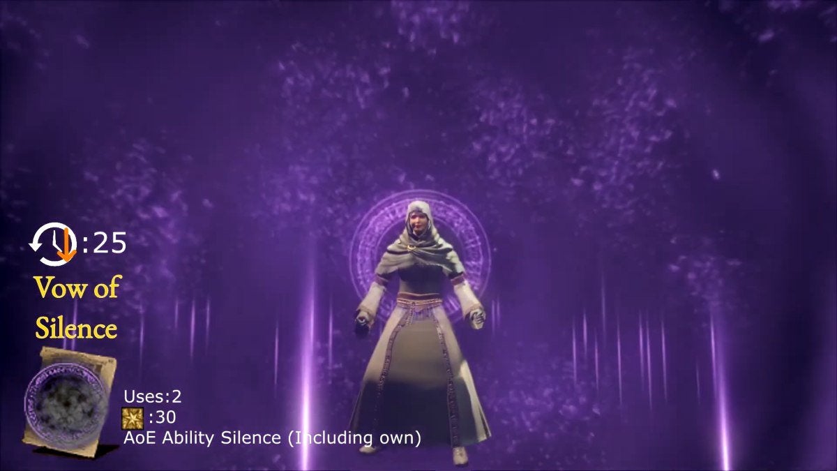 The Vow of Silence miracle from Dark Souls.