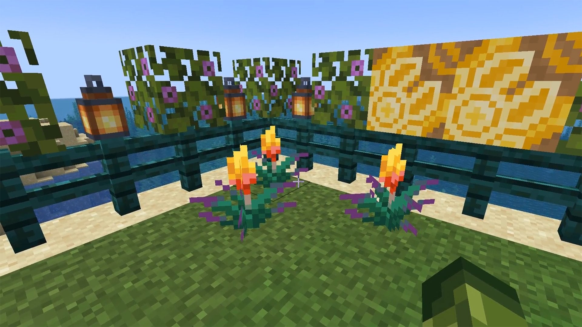 Three Torchflowers in Minecraft.