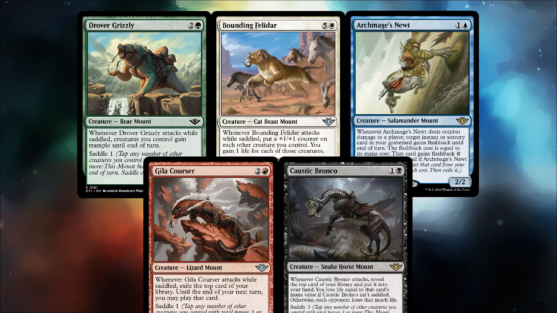 Five Mount Creatures on a five-colored background.