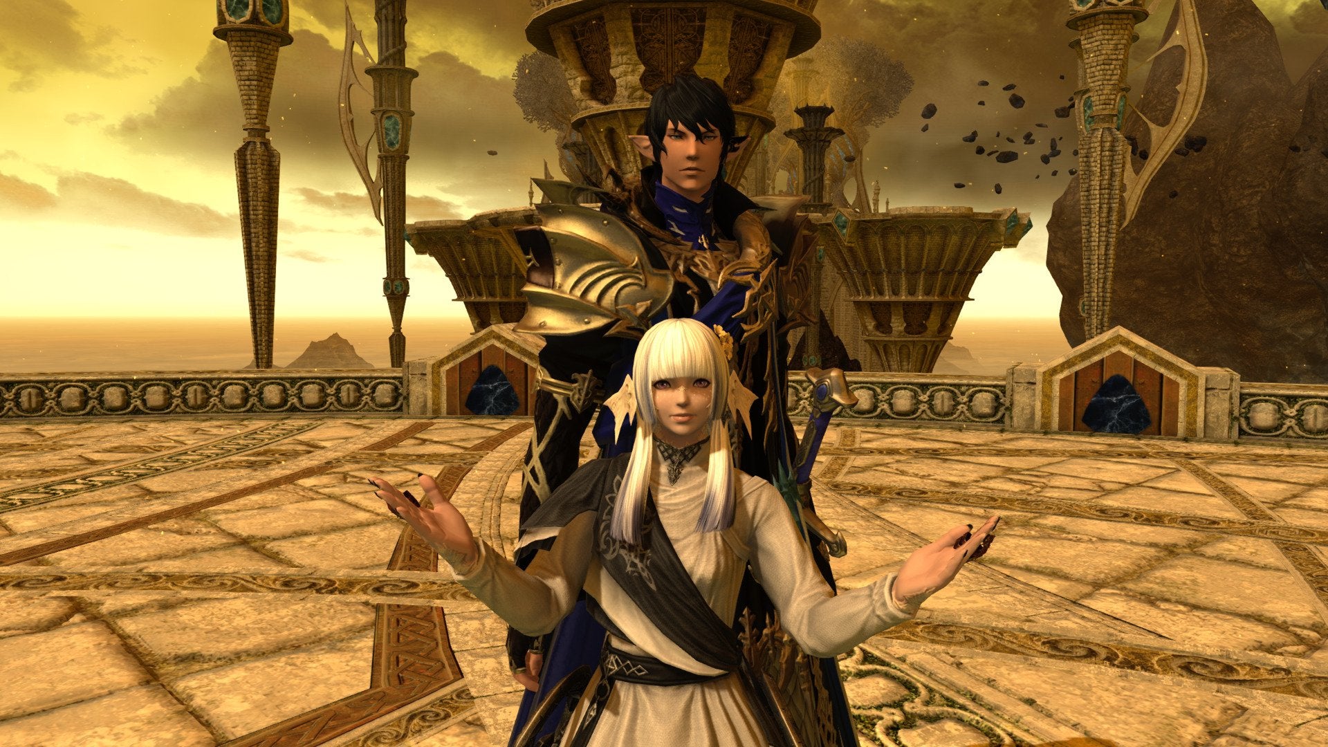 The Warrior of Light and Aymeric in Final Fantasy XIV.