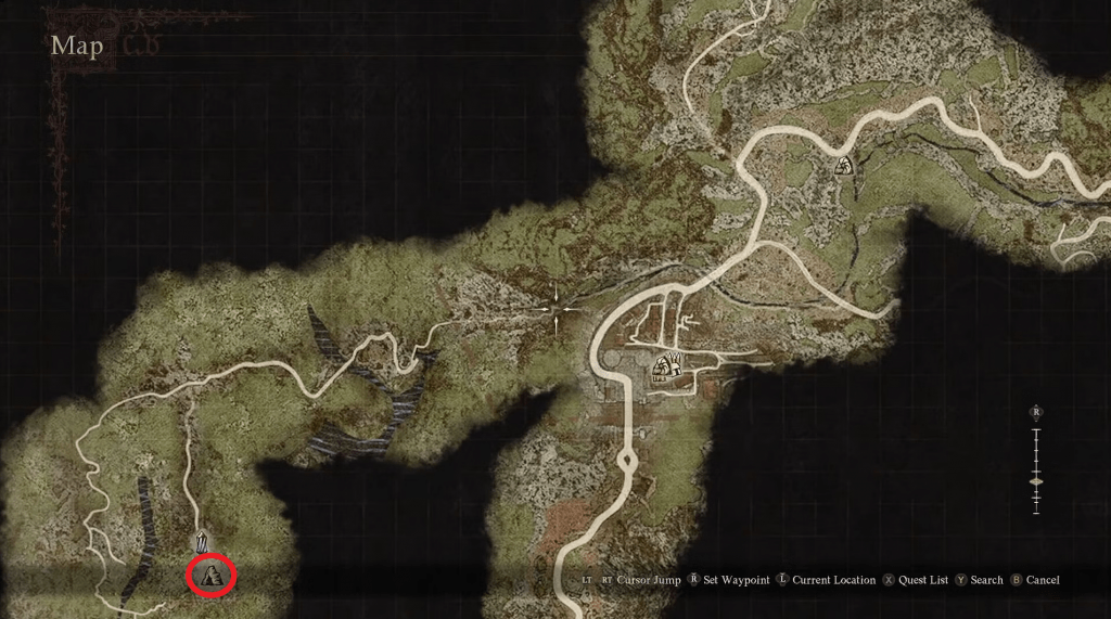The location of the Frontier Shrine in Dragon's Dogma 2. 