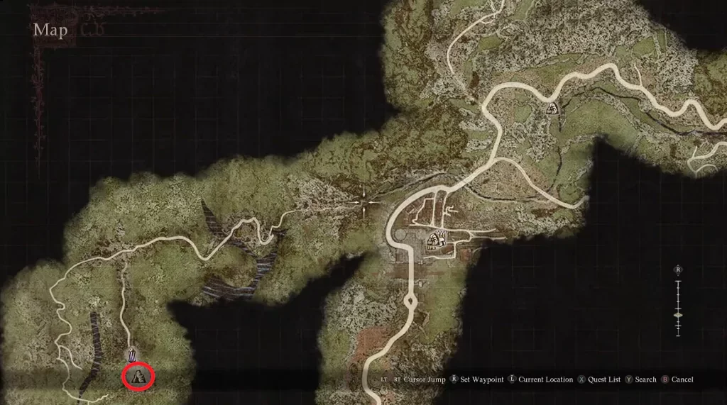 The location of the Frontier Shrine in Dragon's Dogma 2.