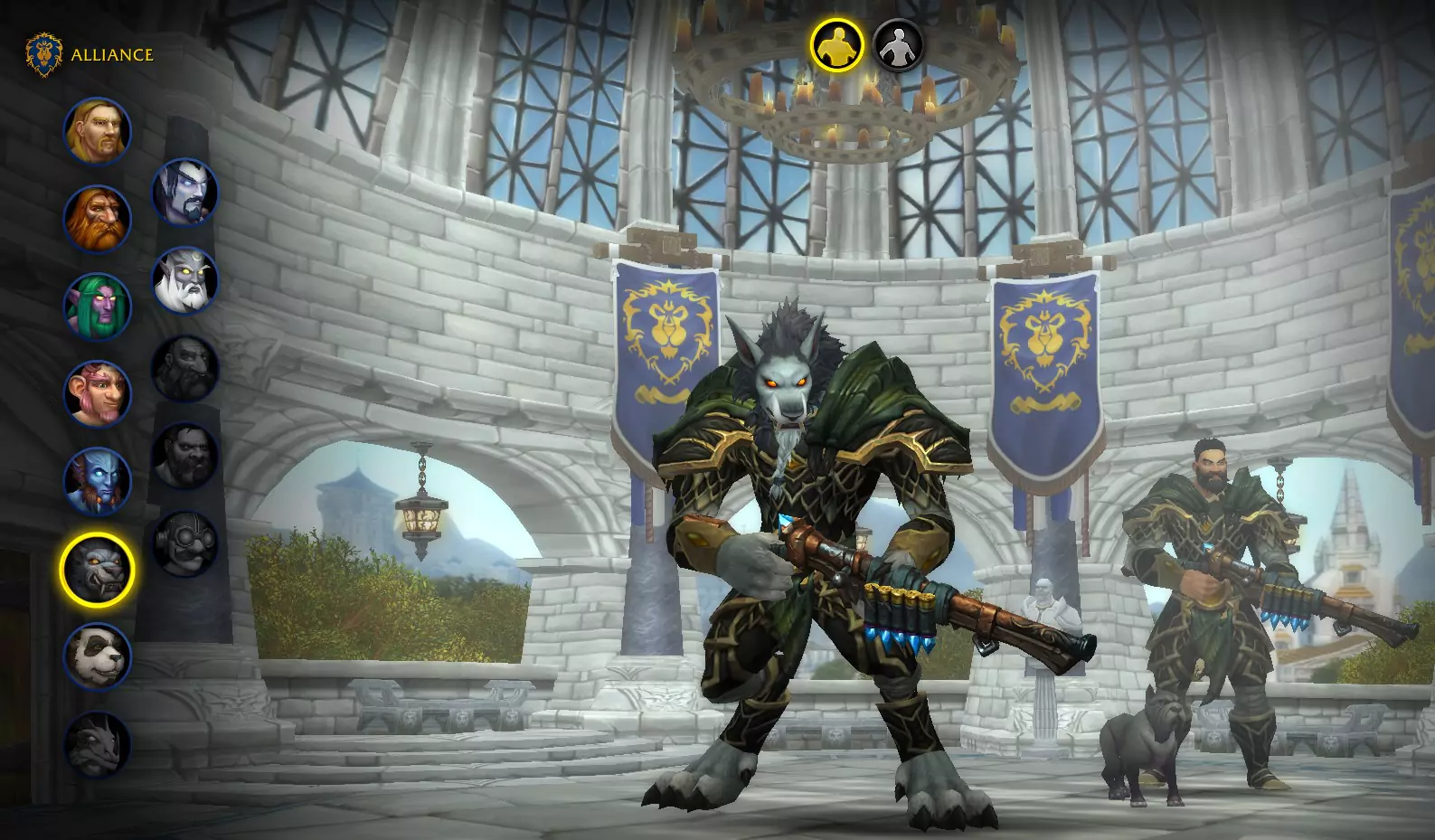 A Worgen in World of Warcraft, with its Human form.
