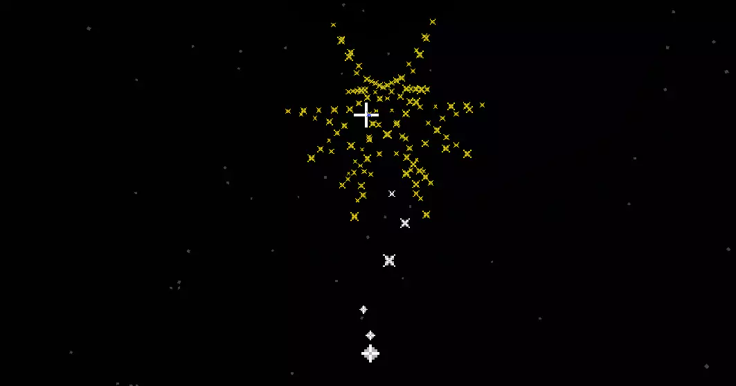 A firework explosion in the shape of a yellow star in Minecraft.