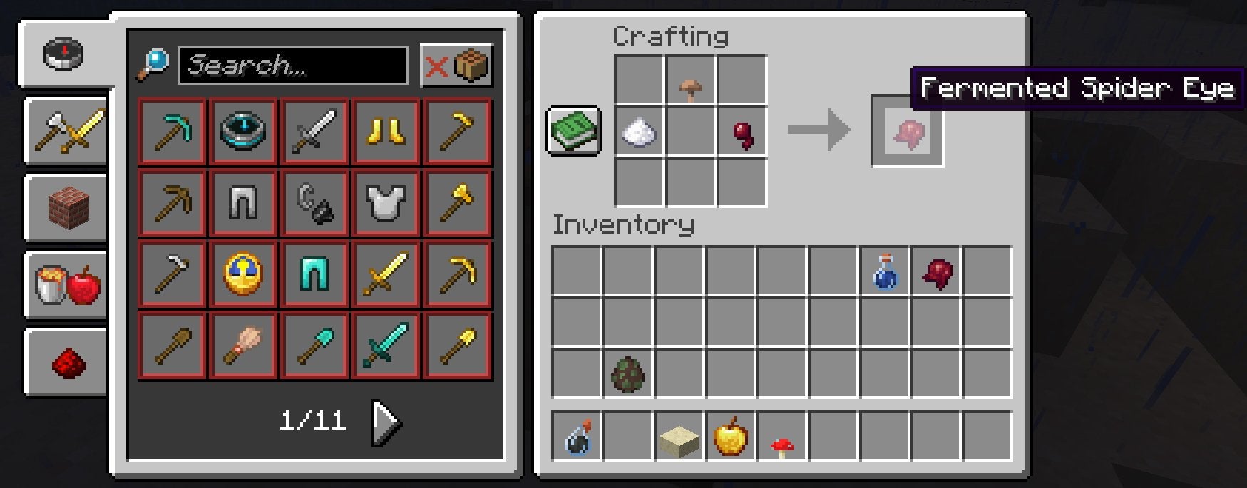 Crafting a Fermented Spider Eye in Minecraft.