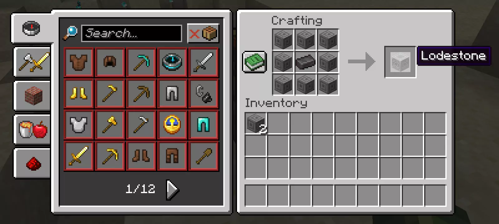 The Crafting recipe for a Lodestone in Minecraft.