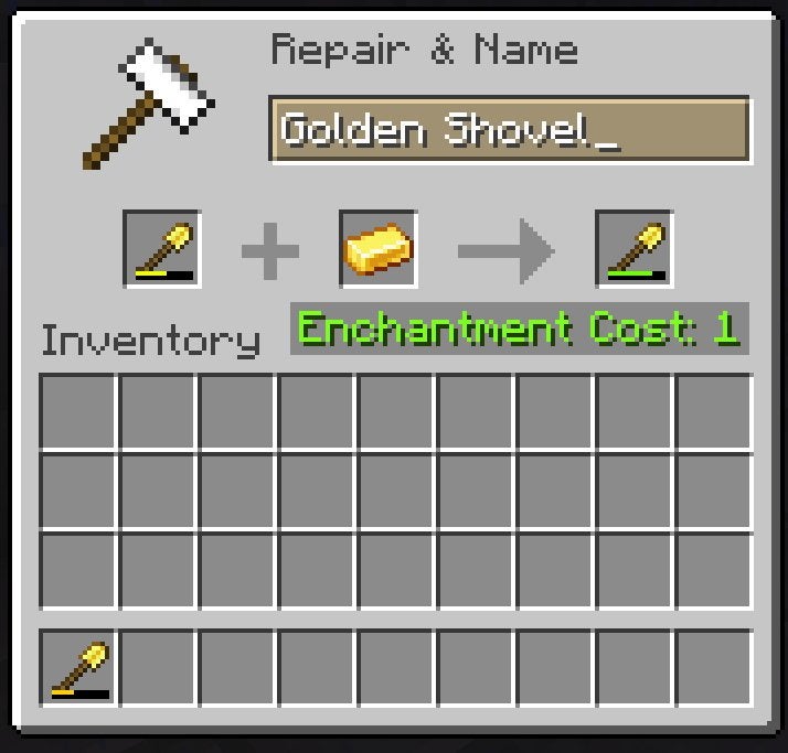 Repairing a Golden Shovel with a Gold Ingot.
