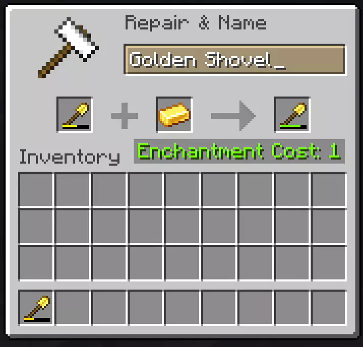 Repairing a Golden Shovel with a Gold Ingot.