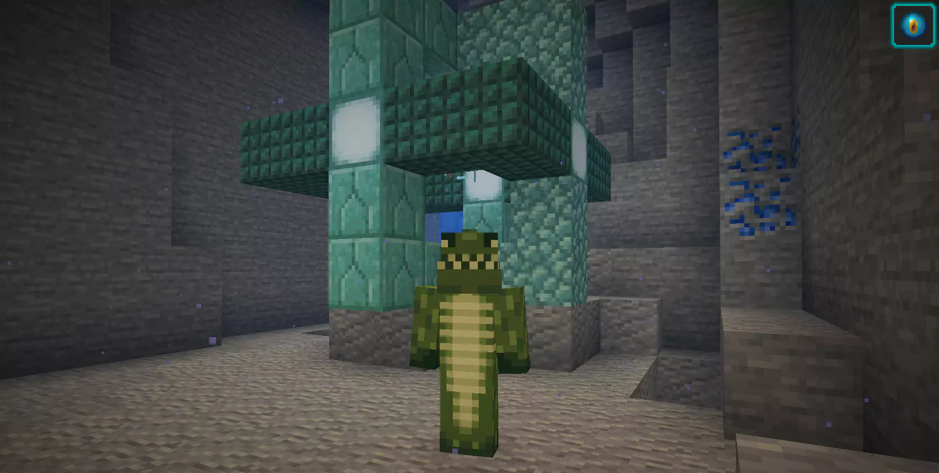 A player underwater near a Conduit frame.