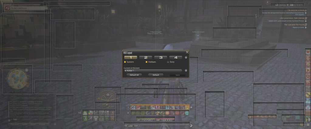 The HUD editing screen in Final Fantasy 14.