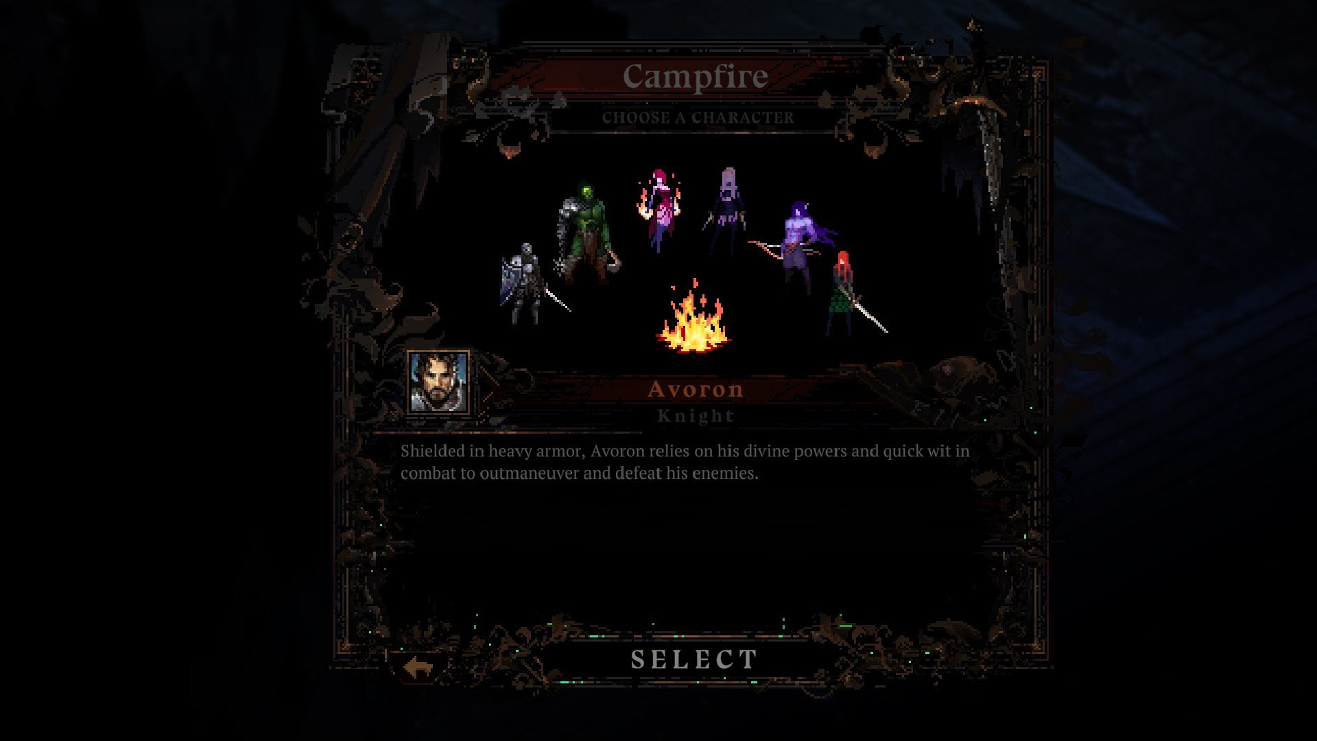 All the characters in Death Must Die standing around a bonfire.