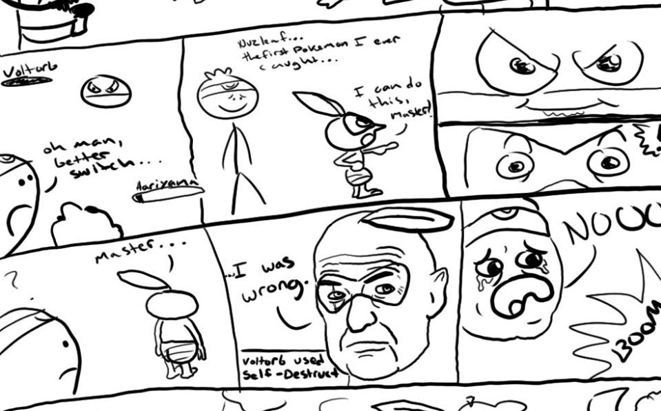 A webcomic showing a Nuzleaf with the face of John Locke from the TV show Lost.